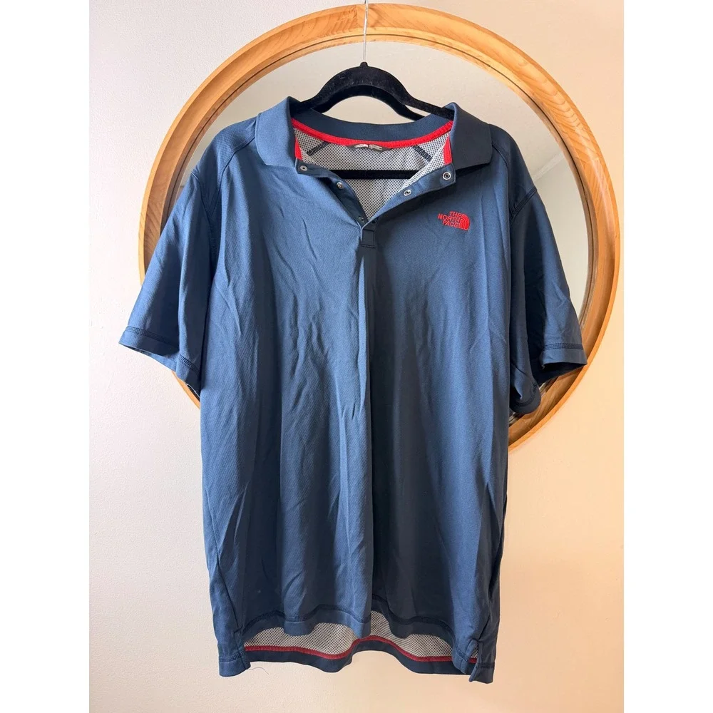 The North Face Polo Shirt Mens Large Navy Blue Excellent Snap Placket Gorpcore